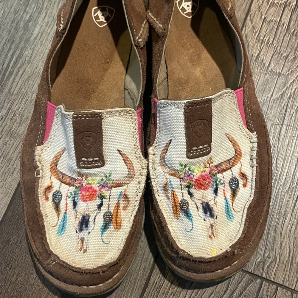 Ariat Cruiser Moc Toe Women's 8.5 B Suede Southwestern Brown Shoes 10029750 - Picture 2 of 6